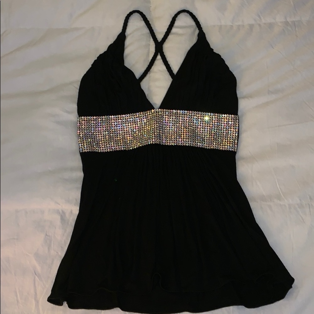 Rhinestone black dressy tank
